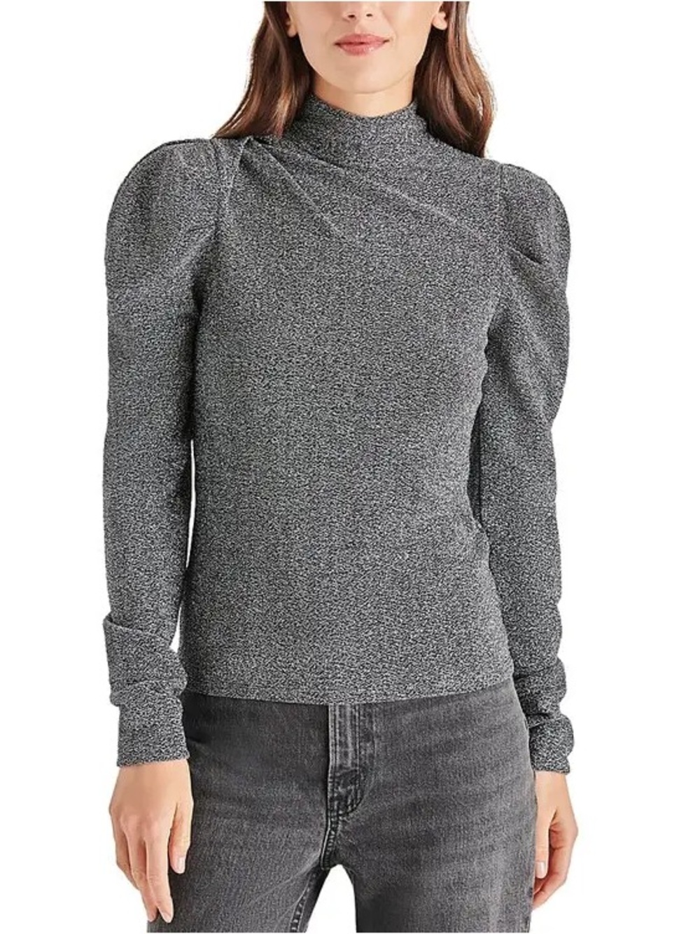Steve Madden Estella Metallic Puff Sleeve High Neck Long Sleeve Top - Small NWT